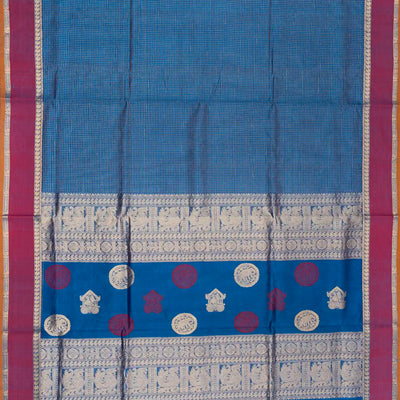 Blue Handloom Silk Cotton Saree With Checks