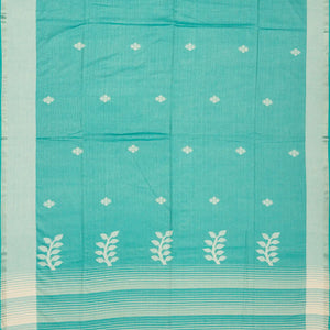 Turquoise Handloom Bengal Cotton Saree With Stripes & Buttas