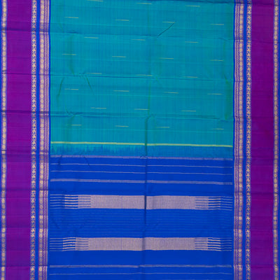 Cyan Handloom Kanchipuram Silk Saree With Rain Drop Buttas