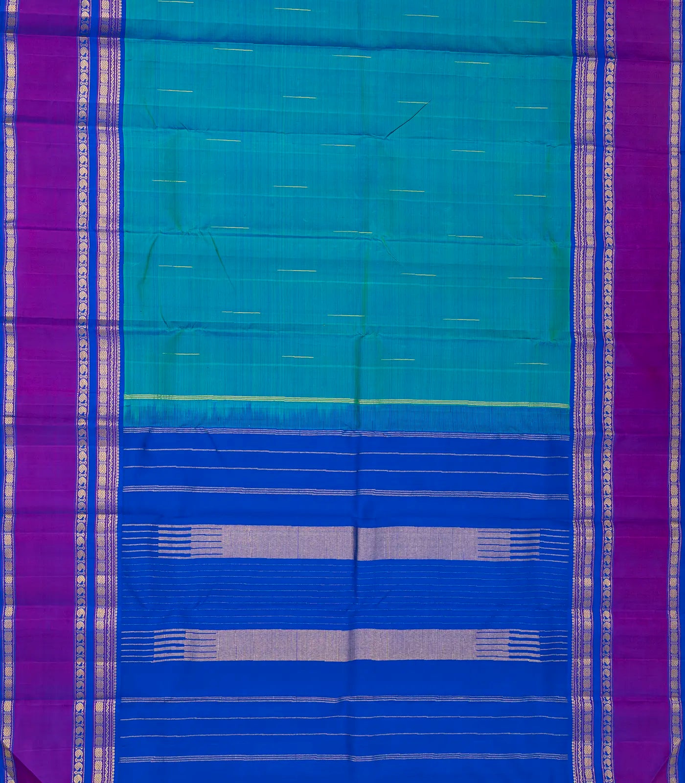 Cyan Handloom Kanchipuram Silk Saree With Rain Drop Buttas