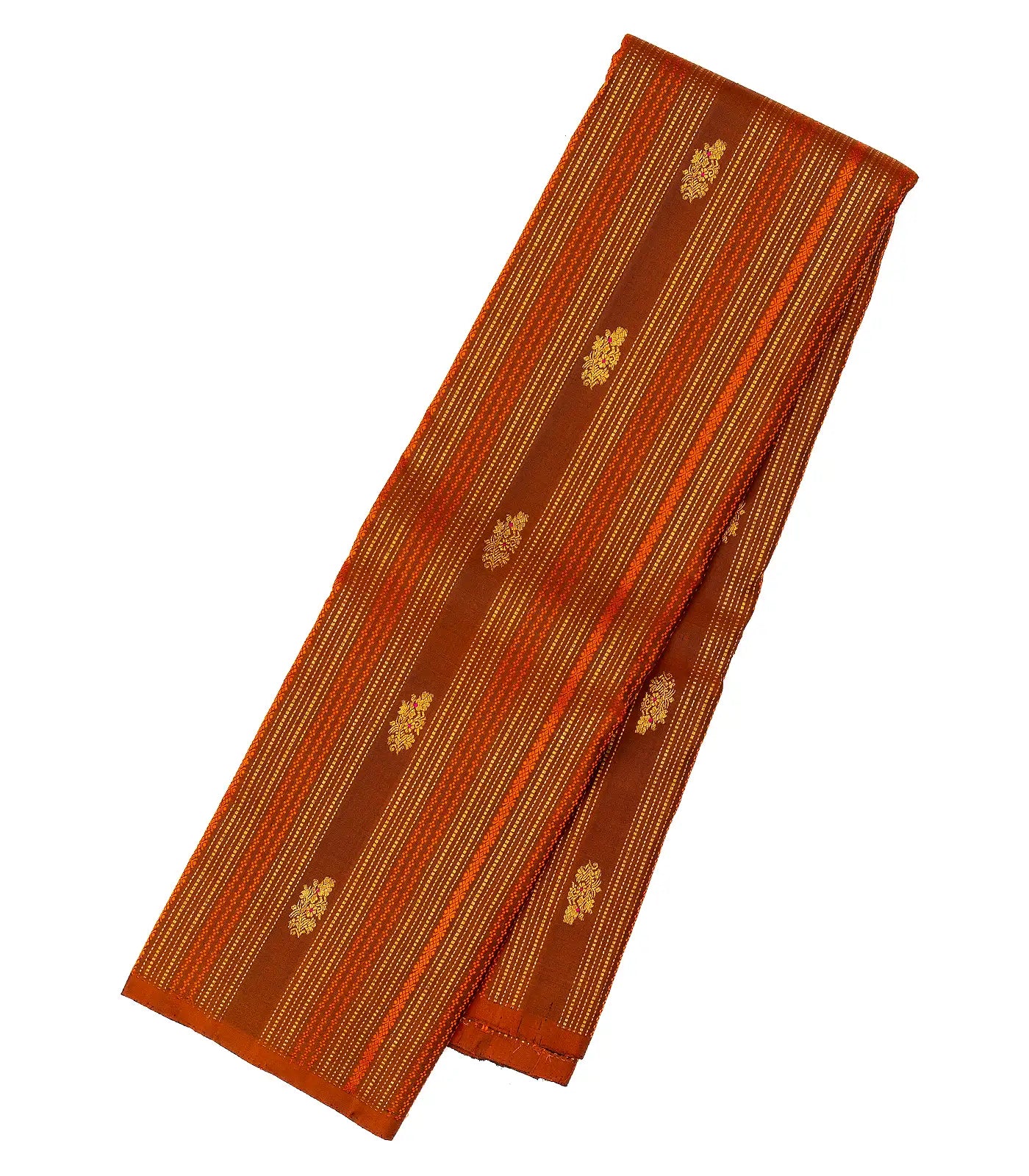 Oil Mustard Handloom Kanchipuram Silk Saree With Stripes & Buttas