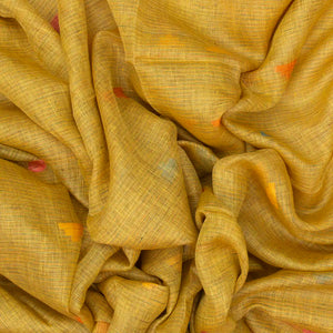 Gold Handloom Linen Saree With Temple Buttas