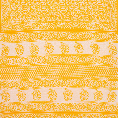 Yellow Woven Jaipur Cotton Saree Printed With White Tribal Motifs
