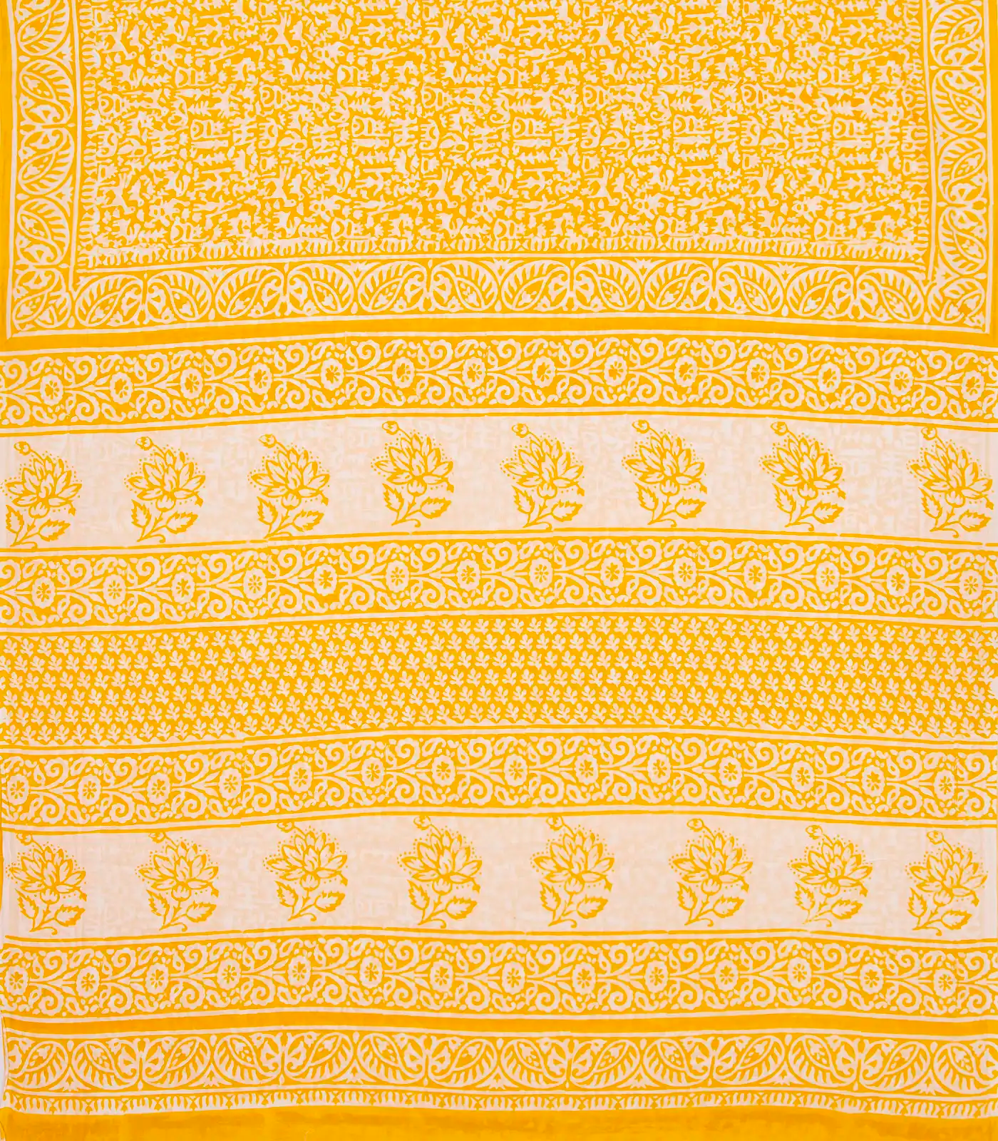 Yellow Woven Jaipur Cotton Saree Printed With White Tribal Motifs