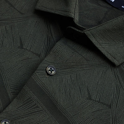 Dark Green Slim Fit Self-Design Shirt