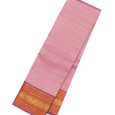 Lavender Handloom Kanchipuram Korvai Silk Saree With Contrast Border