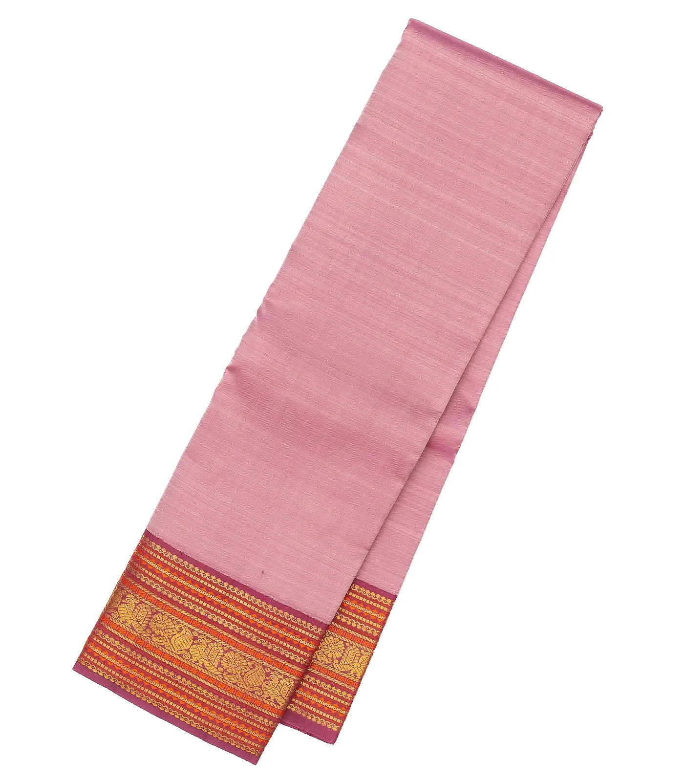 Lavender Handloom Kanchipuram Korvai Silk Saree With Contrast Border