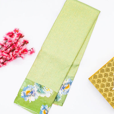 Light Green Handloom Kanchipuram Silk Saree With Printed Border and Pallu
