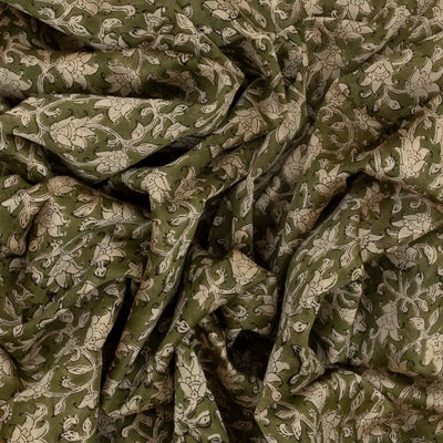 Green Handloom Chanderi Cotton Saree With Printed Motifs