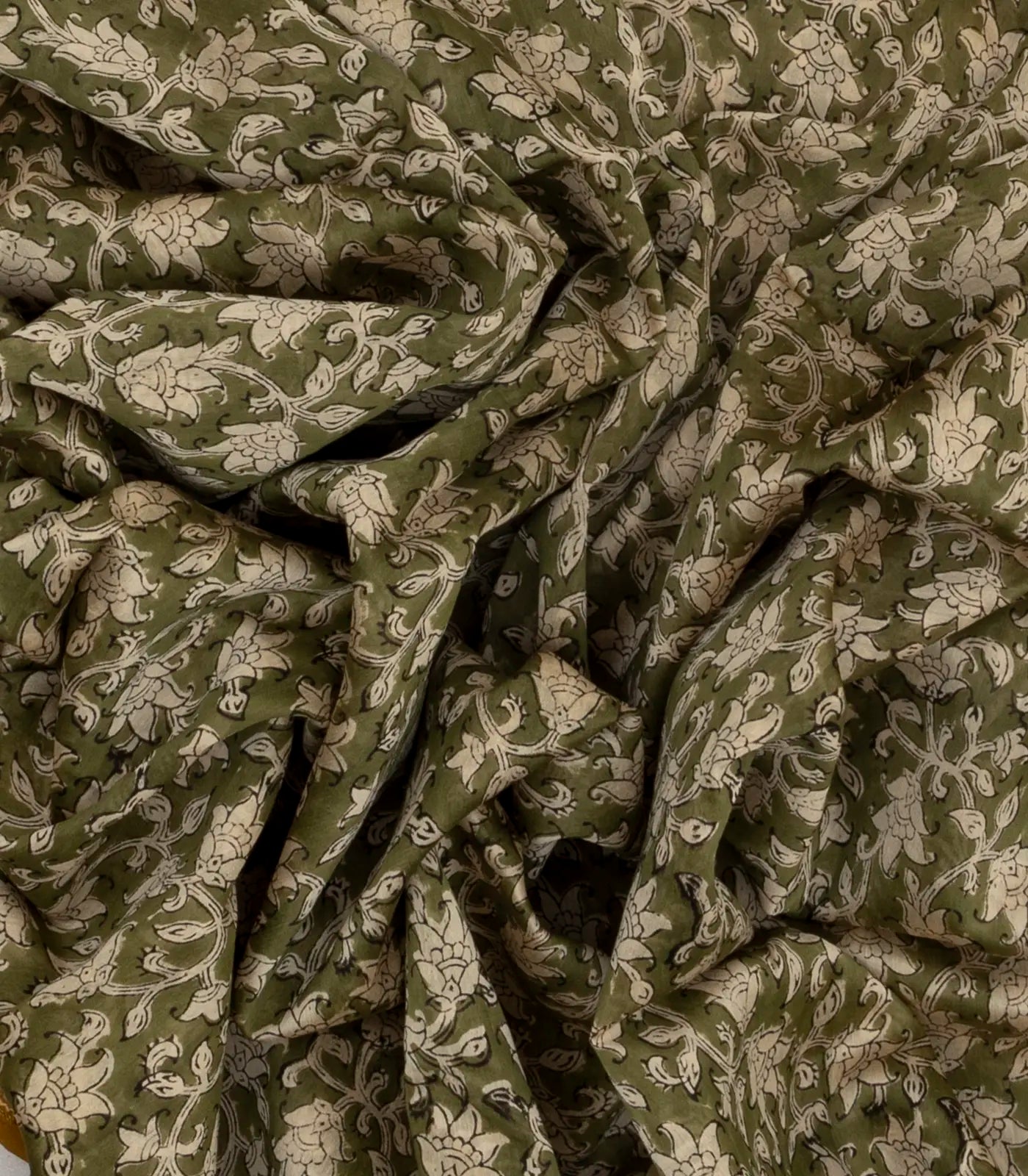 Green Handloom Chanderi Cotton Saree With Printed Motifs