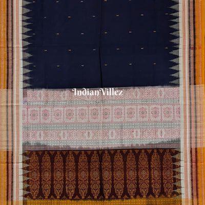 Blue White Yellow Bomkai Sambalpuri Cotton Saree
