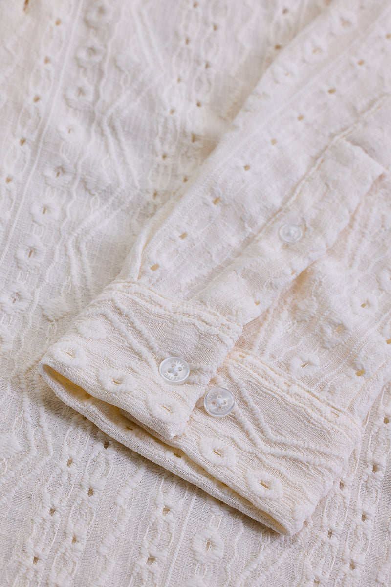 Cream Self-Design Shirt