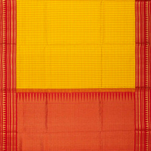 Yellow Handloom Soft Silk Saree With Checks & Contrast Red Border