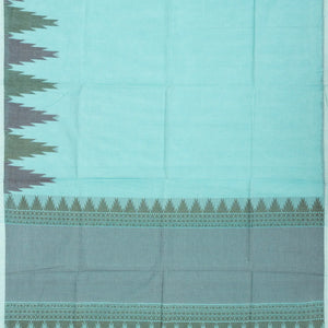 Light Blue Handloom Village Cotton Saree With Temple Border