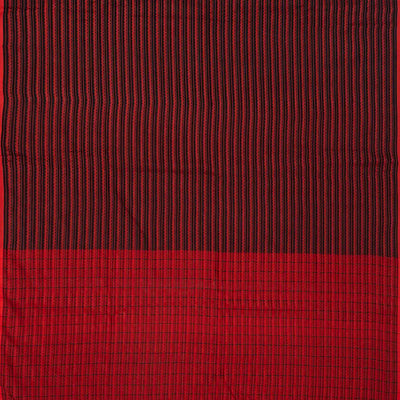 Black Handloom Bengal Cotton Saree With Floral Stripes