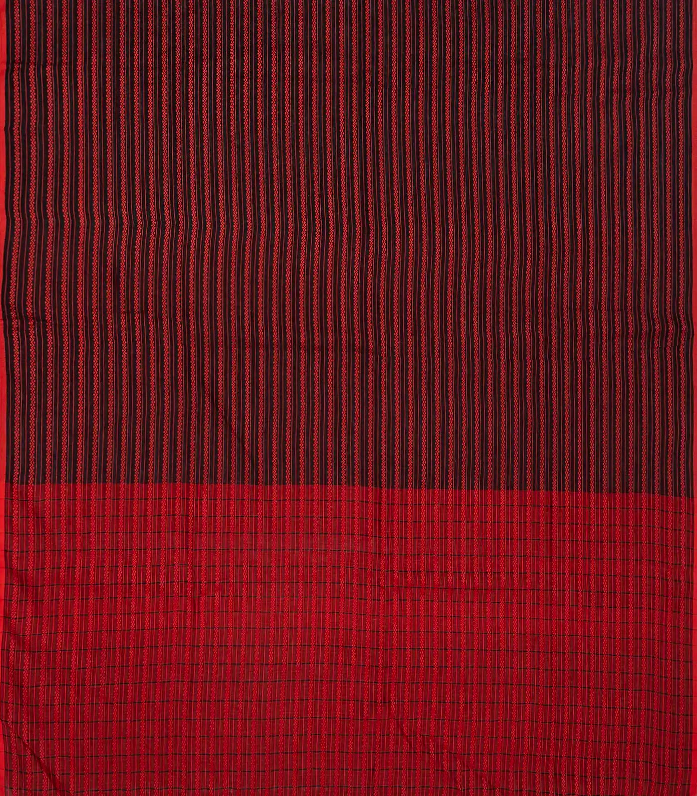 Black Handloom Bengal Cotton Saree With Floral Stripes