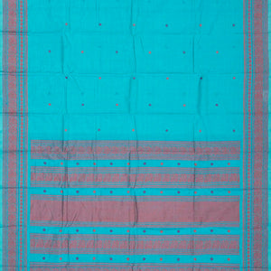 Sky Blue Handloom Kanchi Cotton Saree With Coin Buttas And Annam Motifs