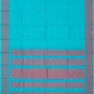 Sky Blue Handloom Kanchi Cotton Saree With Coin Buttas And Annam Motifs