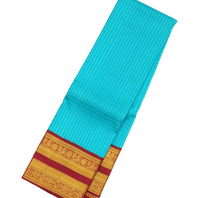 Sky Blue Handloom Kanchipuram Korvai Silk Saree With Checks