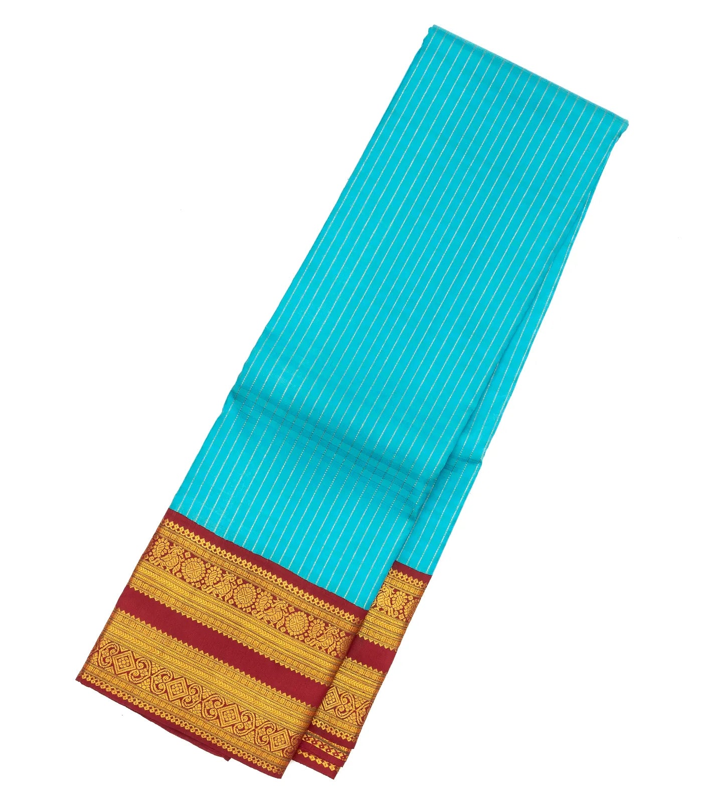 Sky Blue Handloom Kanchipuram Korvai Silk Saree With Checks