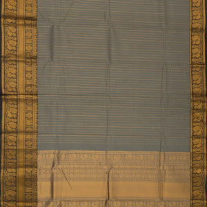 Grey Handloom Chettinad Cotton Saree With Zari Stripes