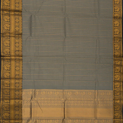 Grey Handloom Chettinad Cotton Saree With Zari Stripes