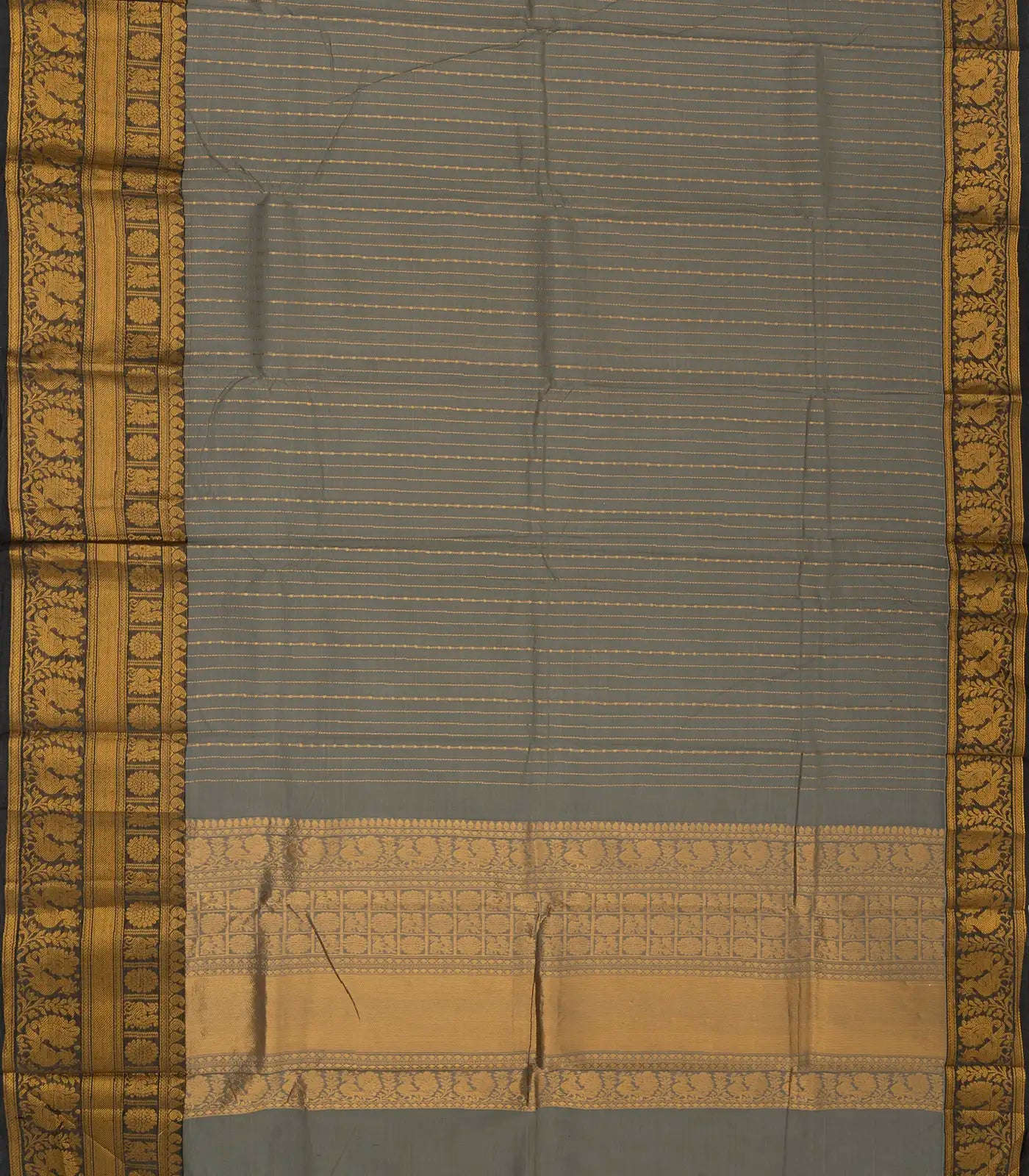 Grey Handloom Chettinad Cotton Saree With Zari Stripes