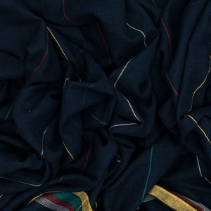 Midnight Blue Handloom Bhujodi Cotton Saree With Multi Stripes