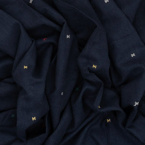 Midnight Blue Handloom Bhujodi Cotton Saree With Cross Buttas