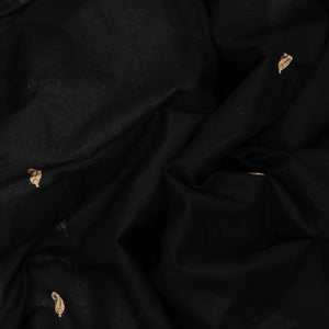 Black Handloom Bengal Cotton Saree With Mango Buttas