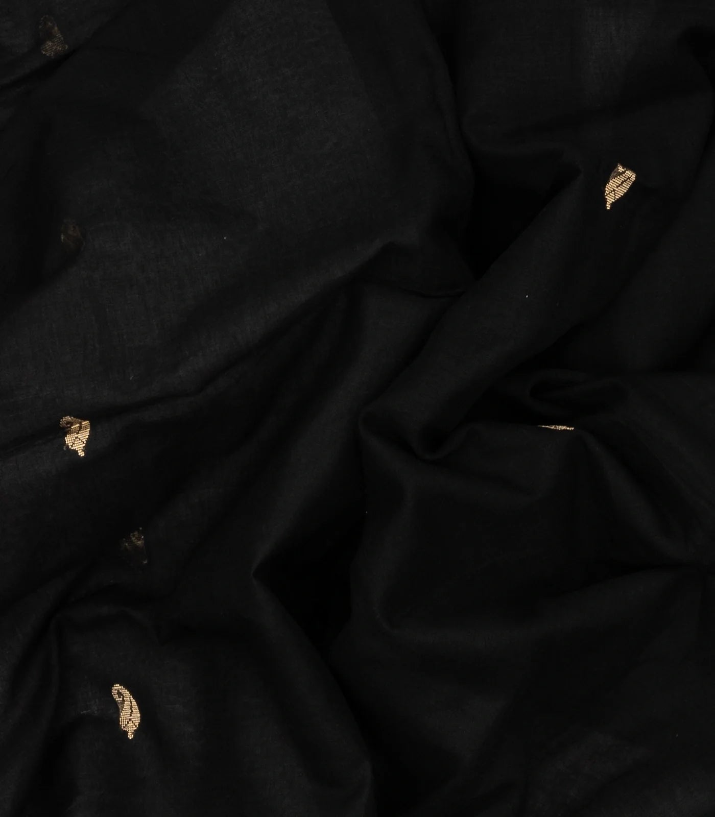Black Handloom Bengal Cotton Saree With Mango Buttas