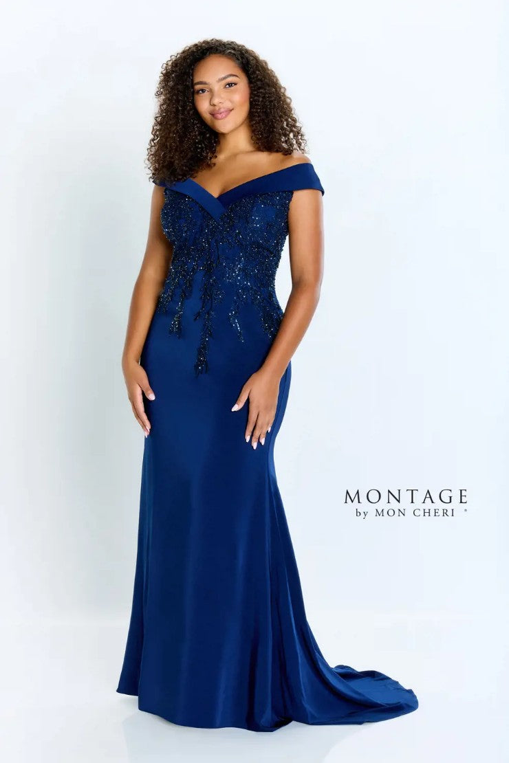 Montage 220932 Long Beaded Lace Bodice Formal Dress