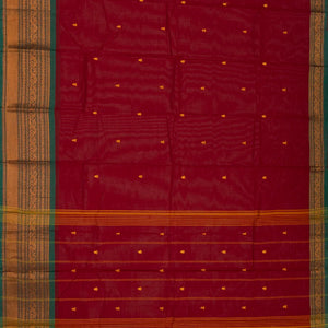 Crimson Handloom Chettinad Cotton Saree With Floral Buttas