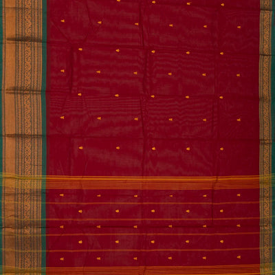 Crimson Handloom Chettinad Cotton Saree With Floral Buttas