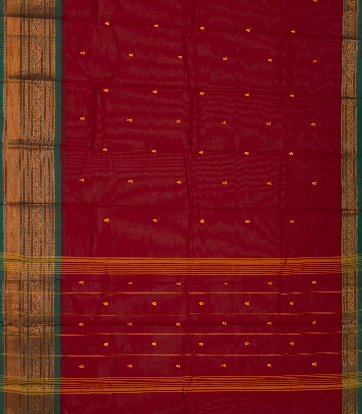 Crimson Handloom Chettinad Cotton Saree With Floral Buttas