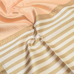 Light Peach Pure Silk Cotton Maheshwari Saree with Zari Border