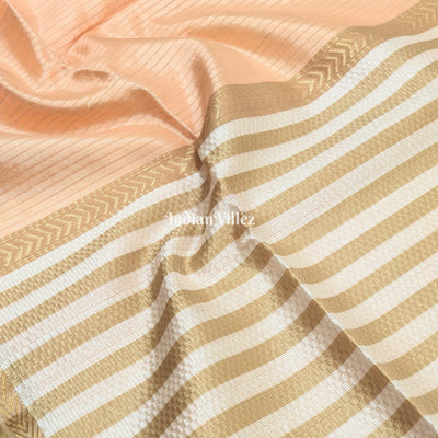 Light Peach Pure Silk Cotton Maheshwari Saree with Zari Border
