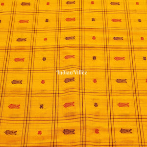 Yellow Fish & Flower Motif Odisha Ikat Bomkai Cotton Fabric