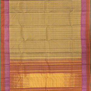 Taupe Handloom Kanchipuram Silk Saree With Checks