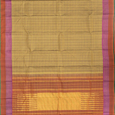 Taupe Handloom Kanchipuram Silk Saree With Checks