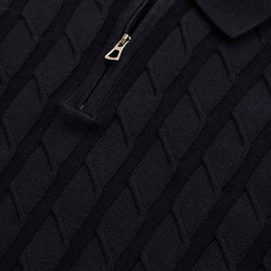 Black Zipper Knitted Polo T-Shirt