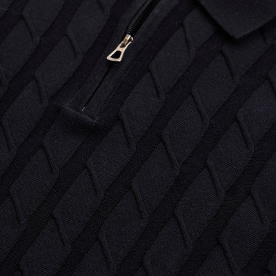Black Zipper Knitted Polo T-Shirt