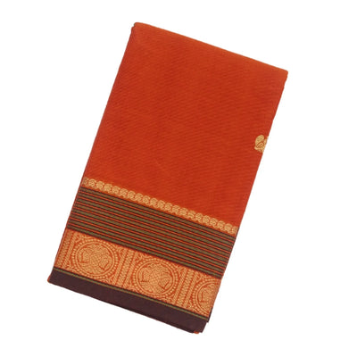 Orange Handloom Kanchi Cotton Saree With Annam Buttas