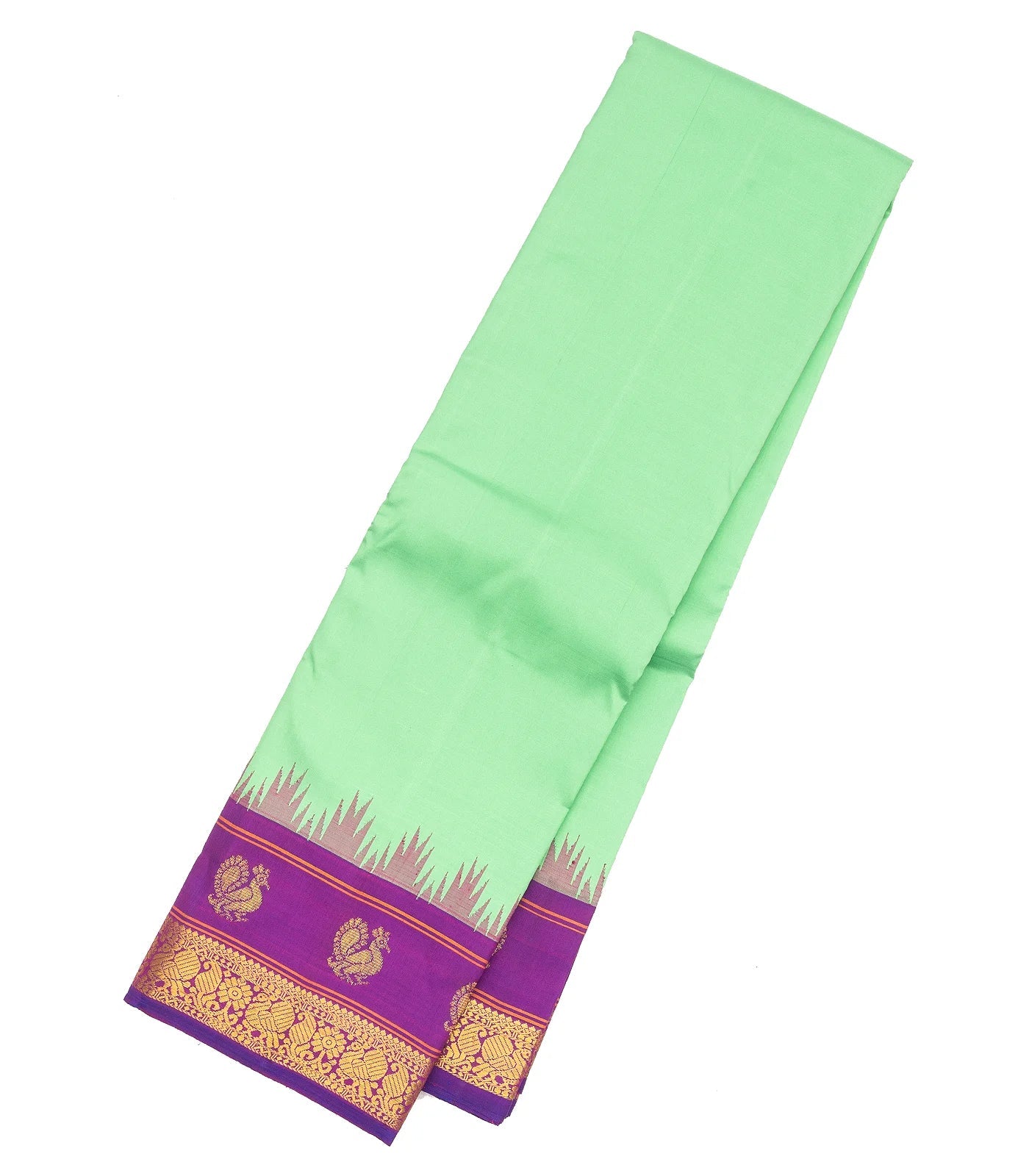 Aquamarine Handloom Kanchipuram Korvai Silk Saree With Purple Border