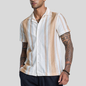 Beige Stripes Crochet Shirt