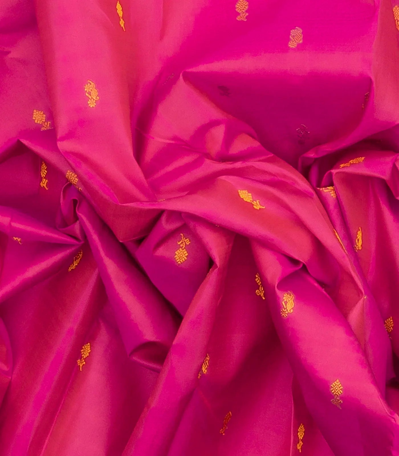 Hot Pink Handloom Kanchipuram Korvai Silk Saree With Floral Buttas