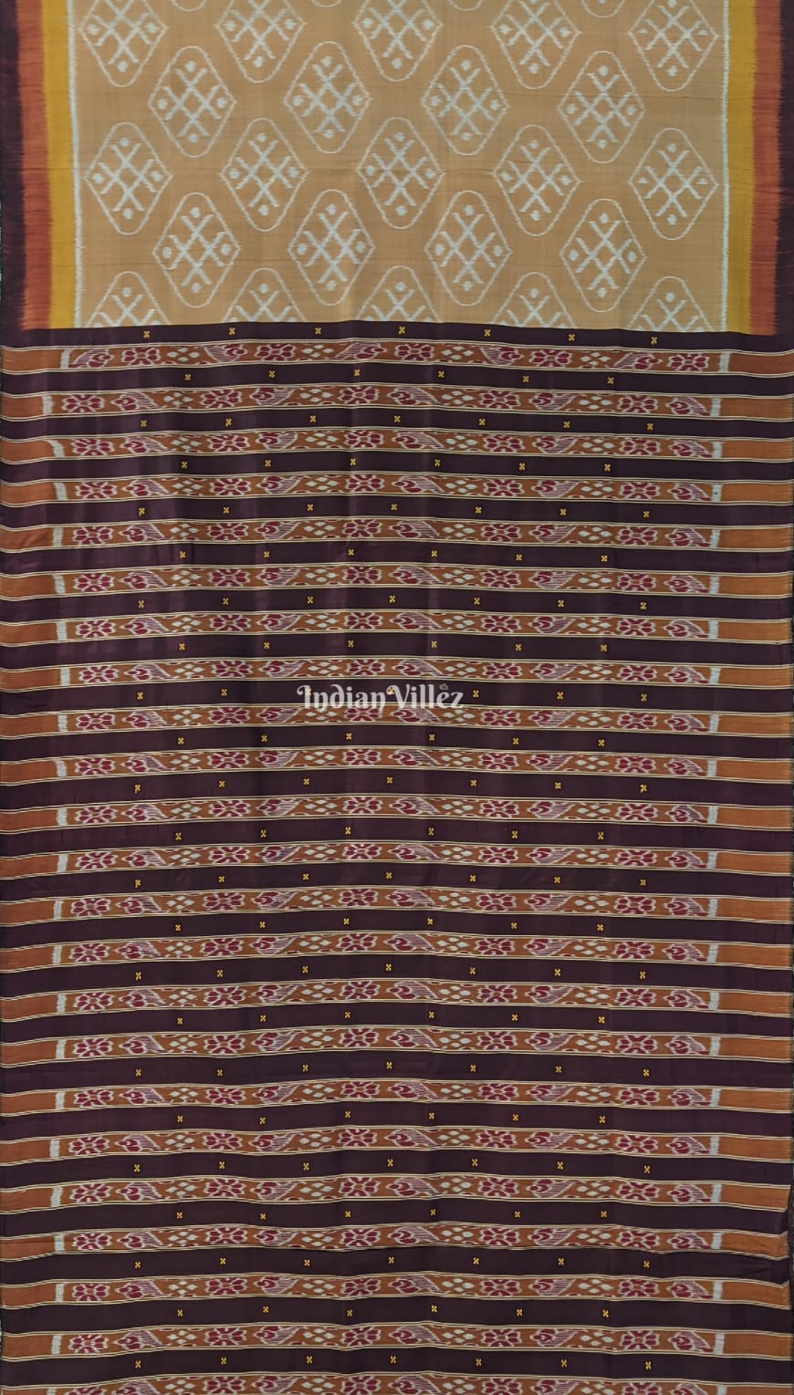 Peach Odisha Ikat Contemporary Silk Saree with Double Pallu