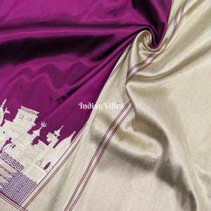 Purple Handwoven Banarasi Katan Silk Saree with Kashi Ghat Weaves
