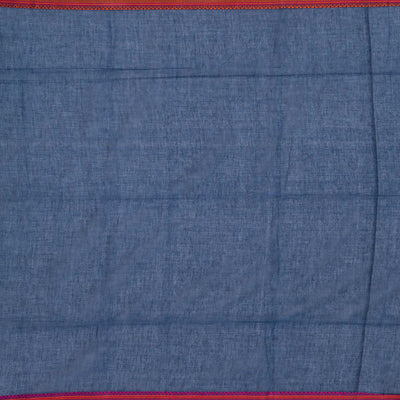 Navy Blue Bengal Cotton Saree With Pink & Orange Border