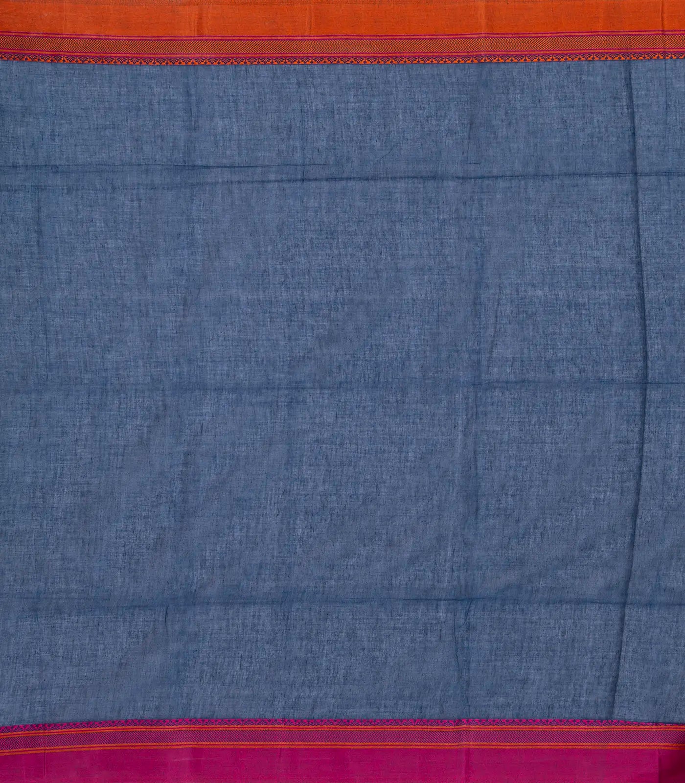 Navy Blue Bengal Cotton Saree With Pink & Orange Border